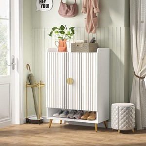 MOEPISY White & Gold Wooden Shoe Cabinet with Doors, 7-Tier Shoe Storage Organizer - 1 of 4