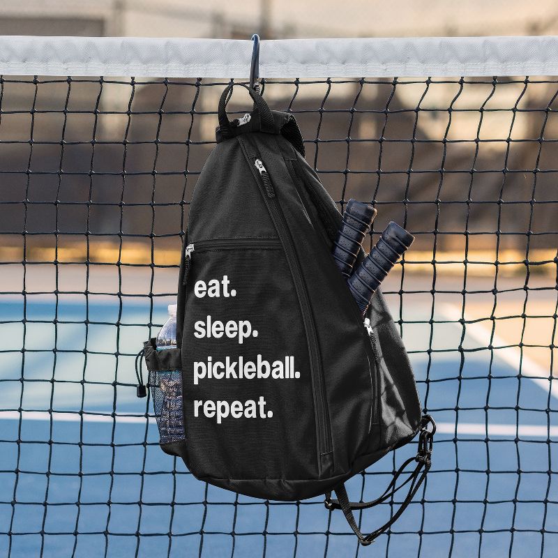 Sweet Jojo Designs Neutral Pickleball Bag Sling Backpack Eat Sleep Pickleball Repeat Black, 4 of 8