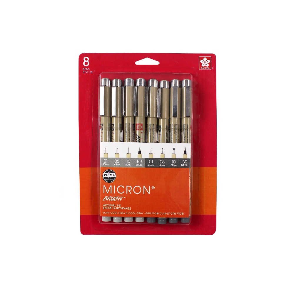 Photos - Accessory Sakura Pigma 8ct Pen Set Grays:  Assorted Pen Sets, Fine to Bold, Gray & Multicolored Ink, Art & Stationery 