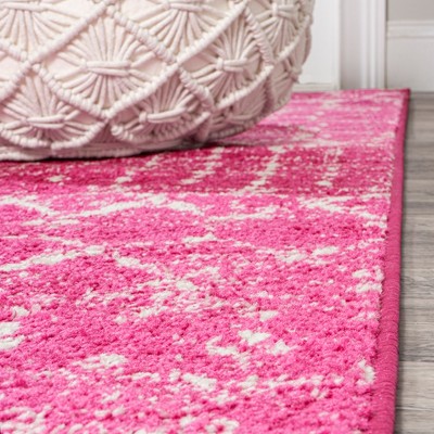 Fuchsia Ivory Trellis 5' x 8' Reversible Washable Rug