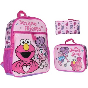 Sesame Street Backpack for Kids Elmo Abby Cadabby Friends 3-Piece Lunchbox Pencil Case School Travel Book Bag - 1 of 4