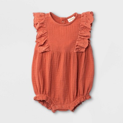 Image of Baby Girls' Gauze Romper - Cat & Jack™ Orange 6-9M