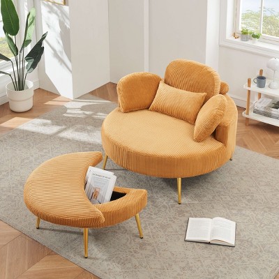 MYINDA 43'' Corduroy Single Comfortable Chair with Storage Ottoman, Suitable for Meeting Room, Living Room, Bedroom