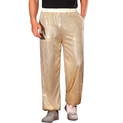 Lars Amadeus Men's Baggy Elastic Waist Costume Night Club 70s Disco Metallic Sequin Pants