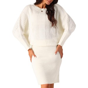 Seta T Women's Long Batwing Sleeve Cable Knit Chunky Pullover Sweater Dress - 1 of 4