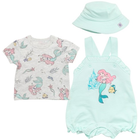 Disney Princess Ariel Newborn Baby Girls Short Overalls T shirt And Hat 3 Piece Outfit Set Blue White Newborn Target