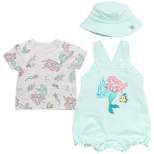 Disney Princess Ariel Baby Girls French Terry Short Overalls T-Shirt and Hat 3 Piece Outfit Set Newborn to Infant