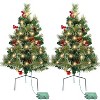 Swtroom 24in Mini Christmas Trees Set of 2 Artificial Christmas Trees Pre Lit 30 LED Lights Pine Berries Xmas Decor - 4 of 4