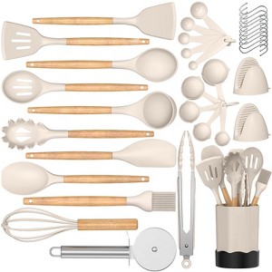 Itopfox Kitchen Cooking Utensil Set, 35 pcs Nonstick Cookware Utensils with Wooden Handle, Silicone Kitchen Gadgets Set, Perfect Gift for Cooking - 1 of 4