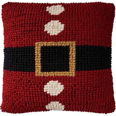 Mina Victory Holiday Christmas Loop Santa Belt 20" x 20" Red Indoor Throw Pillow