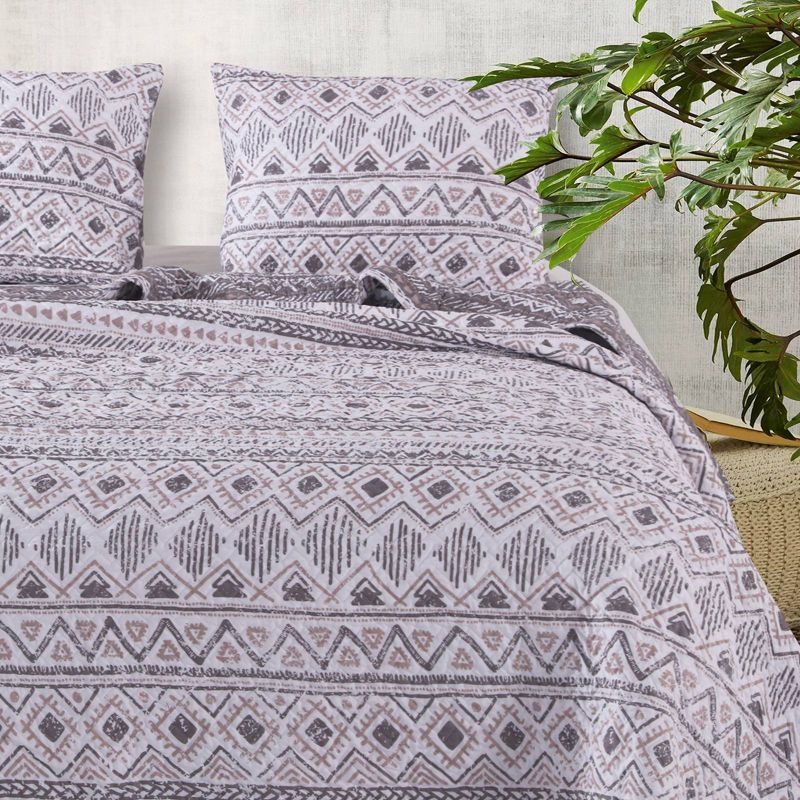 Greenland Home Fashions 3pc Denmark Quilt Set Brown/Beige/Off White, 1 of 6