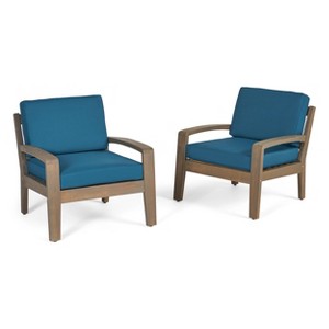 Christopher Knight Home Parma Outdoor Acacia Wood Club Chairs with Water-Resistant Cushions (Set of 2) - 1 of 4