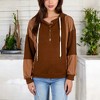 Anna-Kaci Women's Waffle Knit Hoodie with Long Sleeves Featuring Contrast Patchwork Casual Pullover Top - 3 of 4