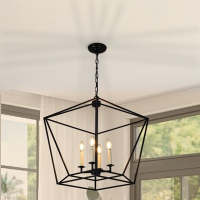 PAKOKULA Farmhouse 4-Light Black Geometric Industrial Chandelier