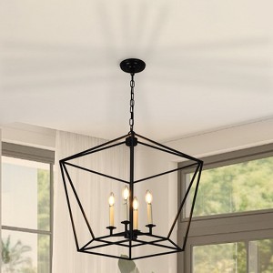 PAKOKULA Farmhouse 4-Light Black Geometric Industrial Chandelier - 1 of 4