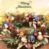 24 Inch Pre-Lit Christmas Wreaths for Front Door, Holiday Xmas Wreath with Battery Operated Lights, Pine Cones, Berries, Ball Ornaments, Leaves - 3 of 4
