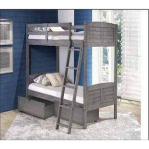 Donco Kids Louver Twin Over Twin Antique Grey Bunkbed With Dual Underbed Drawers - 1 of 1