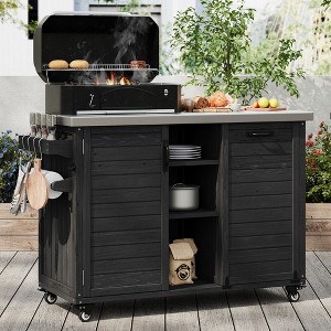Bella Depot 78.3" Outdoor Kitchen Island with Foldable Grill Table, Wooden Outdoor Grill Cart with Trash Can Storage - 1 of 4