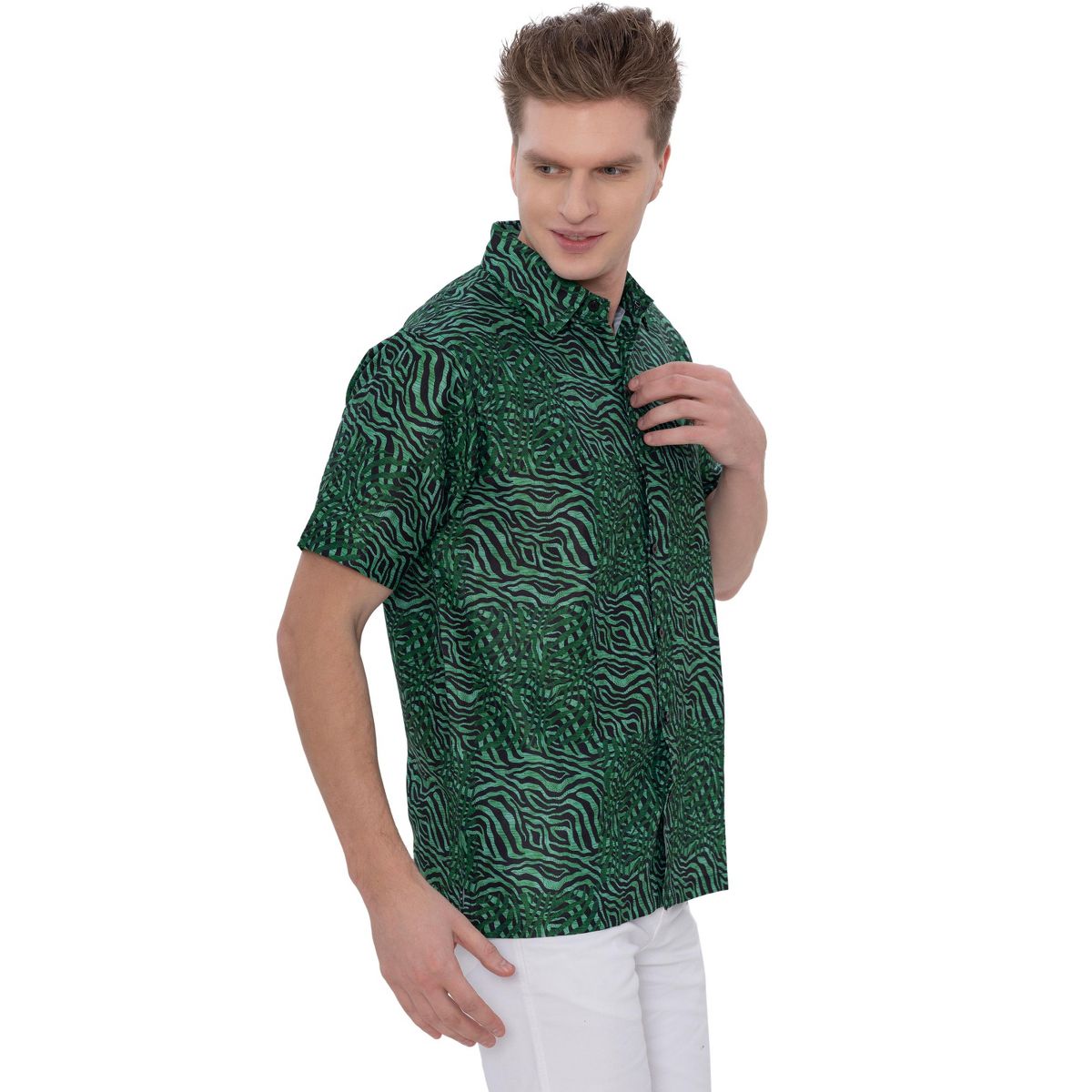 HAPPY BAY Men's Short Sleeve Button Down Shirts for Men XXL Animal Skin Green - thumbnail 4