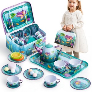 Joyfy Kid Tea Set, Mermaid Tea Set for Toddlers , Tea Party Pretend Play Set, Kitchen Toy and Birthday Gift for Little Girls Ages 2 3 4 5 6 Years Old - 1 of 4