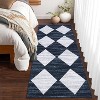 2'x6'Washable Runner Rug Distressed Trellis Checkered Area Carpet Non Slip Low Pile Soft Neutral Modern Rug for Entryway Bedroom,Blue - 3 of 4