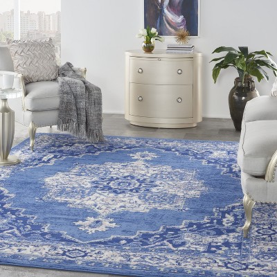 Navy Floral Essence 8' x 10' Easy-Care Synthetic Rectangular Rug