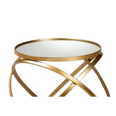 Gold Finished Metal and Mirrored Glass Round End Table