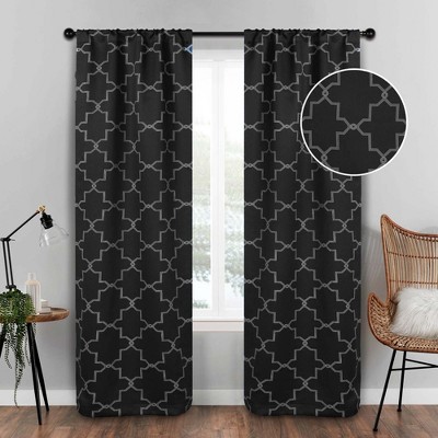 Vintage Geometric Trellis Room Darkening Semi- Blackout Curtains, Set of 2 by Blue Nile Mills