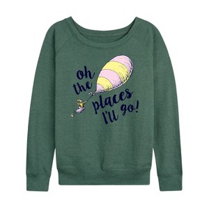 Women's - Dr. Seuss - Oh The Places I'll Go Balloon Lightweight French Terry Wide Neck Long Sleeve Shirt - 1 of 4