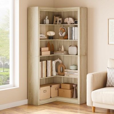 White Wood Tall Corner Bookcase with 5 Tiers