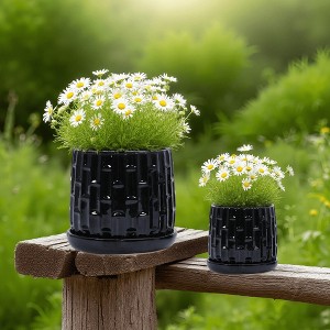 Wooakway 8" Dia Outdoor Indoor Ceramic Planter Pot Decorative Planter with Drainage Hole Patio Flower Pot - 1 of 4