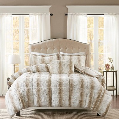 Sapphtopaz Bedding Comforter Set Soft Faux Fur Quilting Gradient Color Stripes Print 4 Piece Quilt Set with Pillow and Shams
