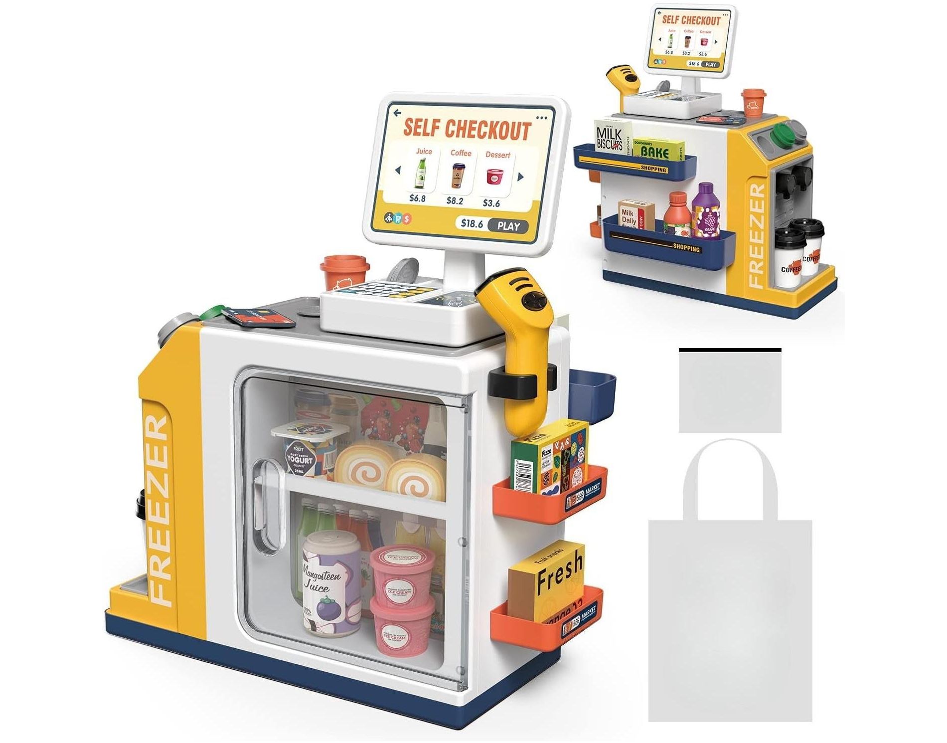 Pretend Cash Register Playset with Scanner Credit Card & Play Food Accessories