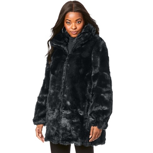 Roaman's Women's Plus Size Short Faux-fur Coat, M - Black : Target