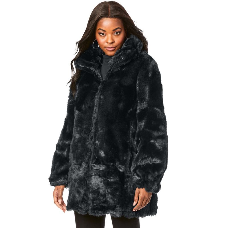 Roaman's Women's Plus Size Short Faux-Fur Coat, 1 of 2