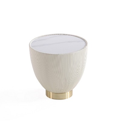 Anderson Cream Leatherette End Tables with Gold Base, Set of 2