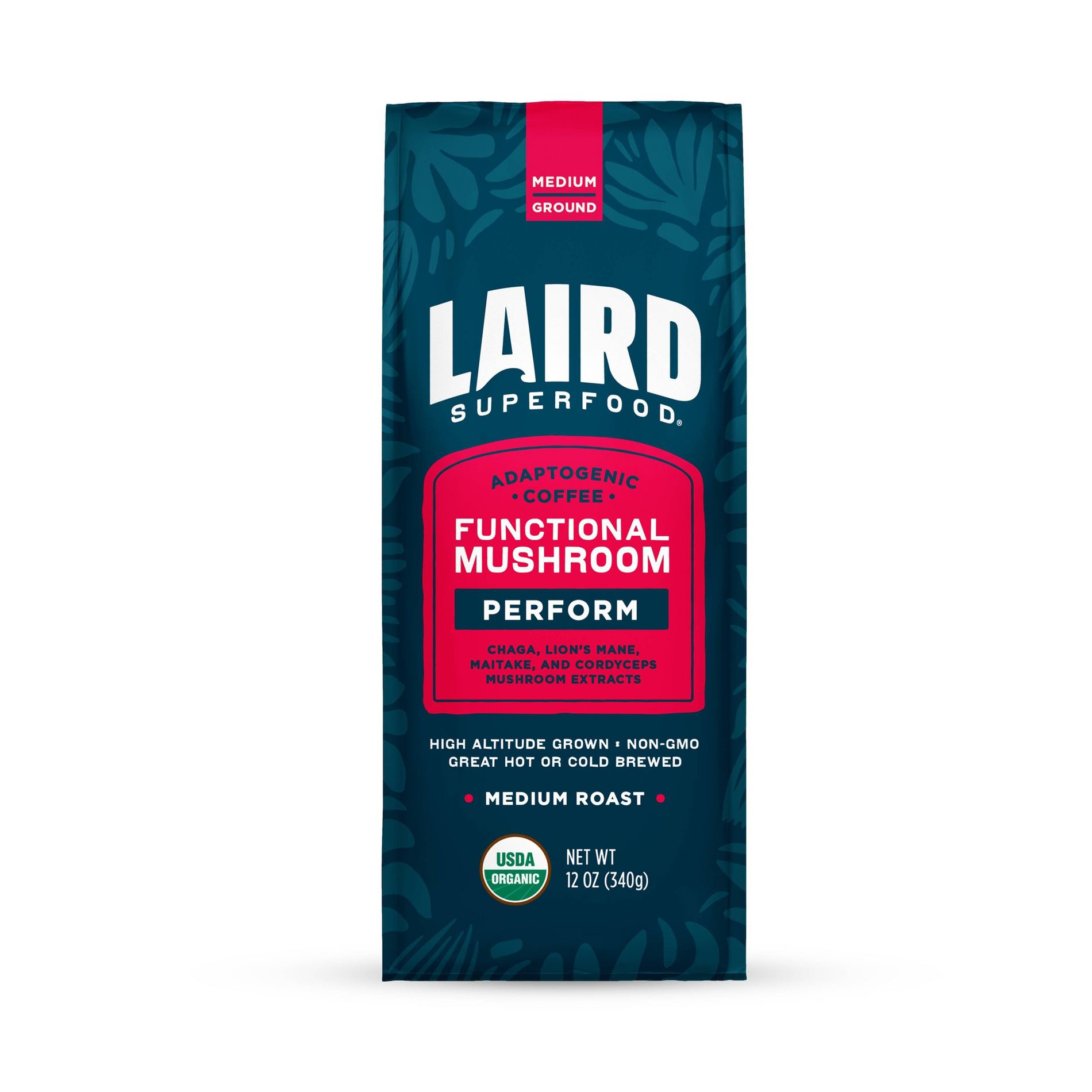 Laird Superfood Medium Roast Ground Peruvian Organic Coffee Made with Mushrooms & Adaptogens - 12oz