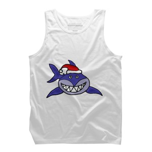 Men's Design By Humans Funny Christmas Shark in Santa Hat By SmileToday Tank Top - 1 of 3
