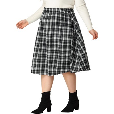 Agnes Orinda Women's Plus Size Plaid Elastic High Waist Flare Fall A Line Skirts