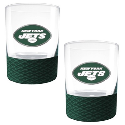 NFL New York Jets 14oz Rocks Glass Set with Silicone Grip - 2pc