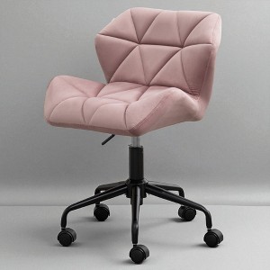 Mshliw Velvet Tufted Swivel Office Chair with Adjustable Height, Dining Chair, Black Metal Base & Casters for Home or Workspace - 1 of 4