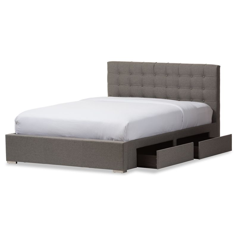 King Rene Modern And Contemporary Fabric 4-Drawer Storage Platform Bed Gray - Baxton Studio, 3 of 12