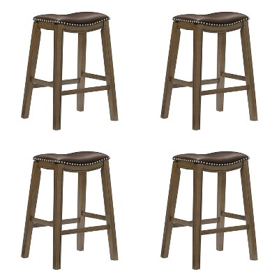 Homelegance 29" Pub Height Wooden Bar Stool Saddle Seat Barstool, Brown (4 Pack)