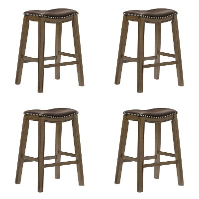 Homelegance 29" Pub Height Wooden Bar Stool Saddle Seat Barstool, Brown (4 Pack)