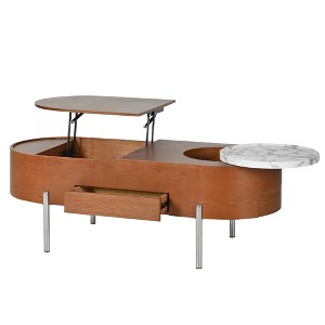 Racxily 47.2" Lift Top Coffee Table, 360¡ã Marble-patterned Rotating Tray with Hidden Compartment - 1 of 4