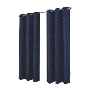 RT Designer Collection Calypso Shimmer Jacquard 2 Pack Grommet Curtain Panel Pair 36" x 84" Navy Blue - 1 of 4