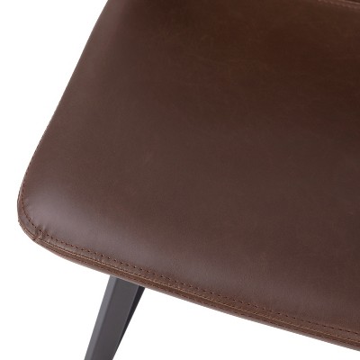 Set of Two Chocolate Brown Faux Leather Upholstered Counter Stools with Matte Black Metal Frames