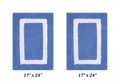 Hotel Collection Plush Reversible Striped Blue/White Cotton Bath Rug Set