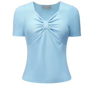 Hobemty Women's Casual Knit Sweetheart Neck Short Sleeve Ribbed Tops - 1 of 4