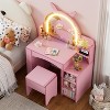 PAKASEPT Kids Vanity Vanity Table & Stool, Makeup Girl Vanity with Lights and Storage Shelves, Dressing Table with LED Mirror - 3 of 4